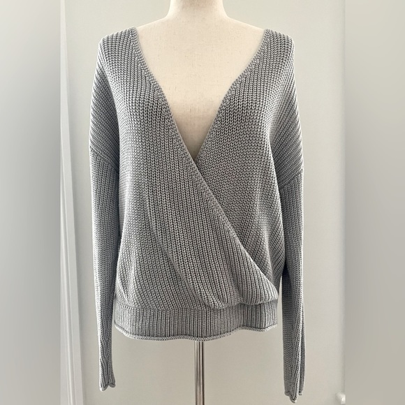 8 Red Butterflies Sweaters - 8 Red Butterflies Gray Wrap Sweater